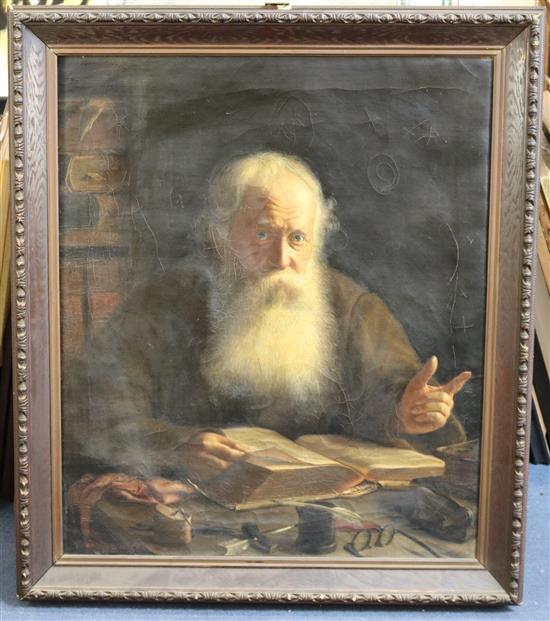 Heinrich Michaelis (German b.1837) Portrait of a bearded man reading a book, 33 x 27in.